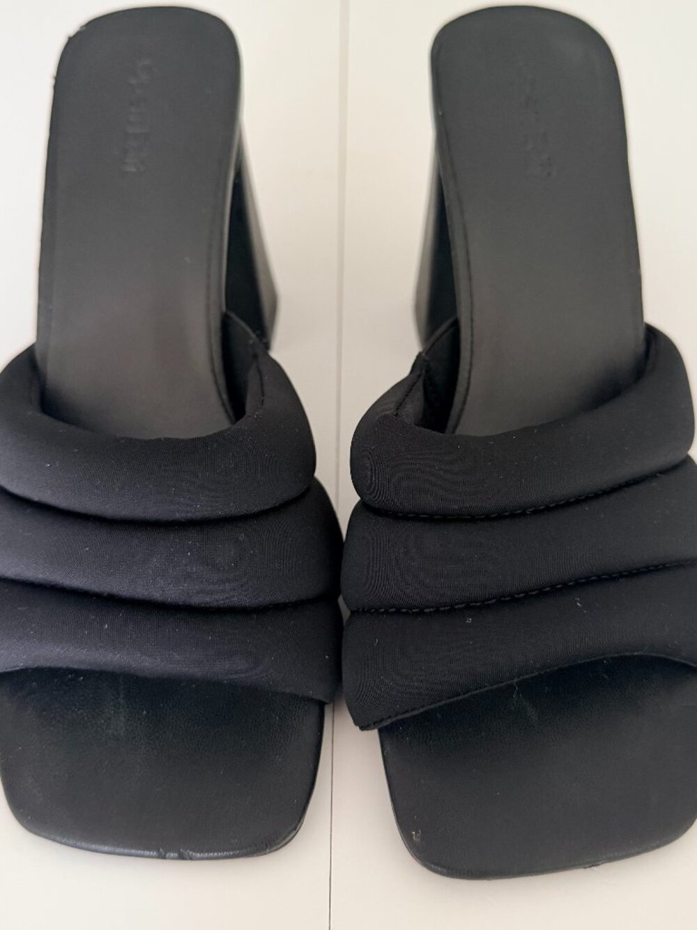 Open Edit Black Block Heel Puffy Strap Mules Size 8 Cushioned Square Toe Party